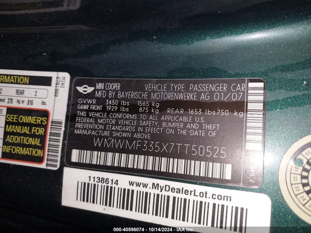 2007 MINI COOPER WMWMF335X7TT50525 Photo 8