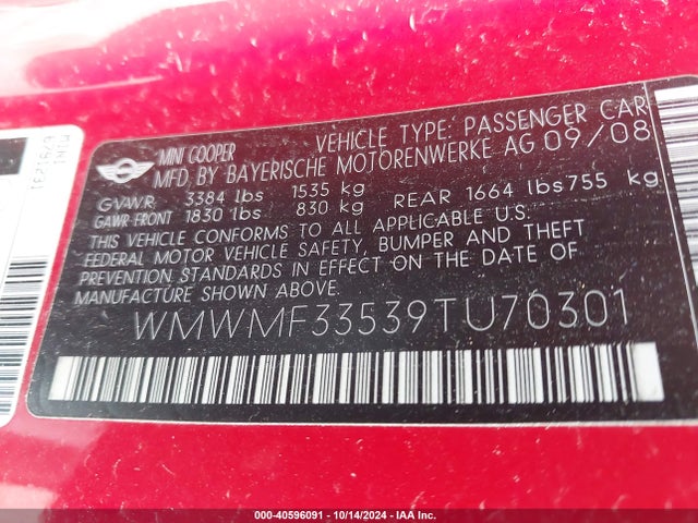 2009 MINI COOPER WMWMF33539TU70301 Photo 8