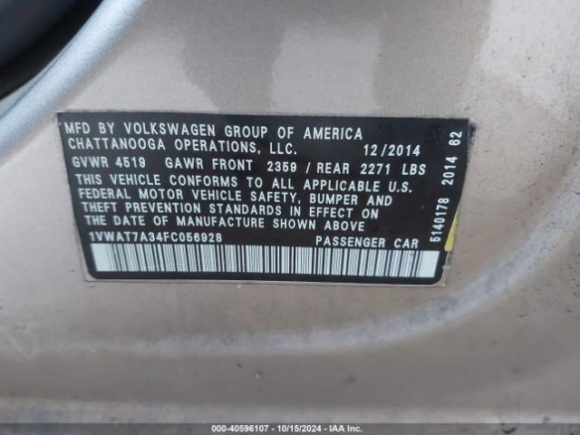 1VWAT7A34FC056928 Volkswagen Passat 1.8t Wolfsburg Edition
