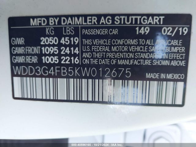 WDD3G4FB5KW012675 Mercedes-Benz A 220 4matic