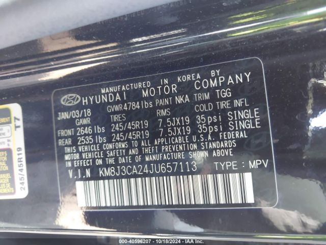 KM8J3CA24JU657113 Hyundai Tucson Value