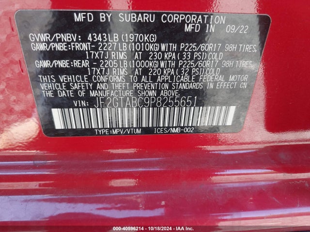 Subaru Crosstrek 2023 JF2GTABC9P8255651 Image 9