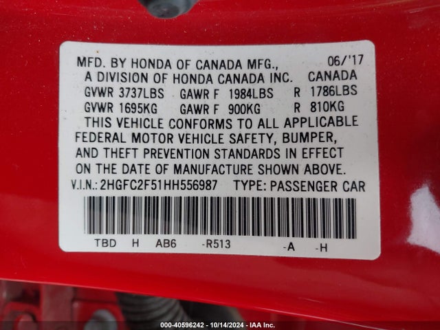 Honda Civic Lx 2017 2HGFC2F51HH556987 Image 9