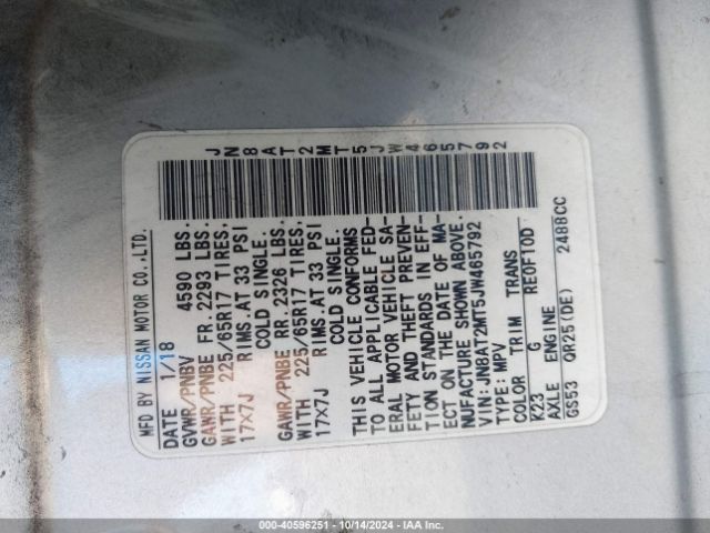 JN8AT2MT5JW465792 Nissan ROGUE SV