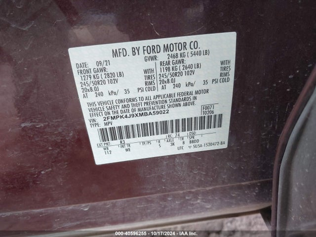 Ford Edge St-line 2021 2FMPK4J9XMBA59022 Image 9