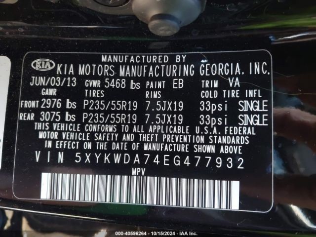 5XYKWDA74EG477932 KIA Sorento Sx V6