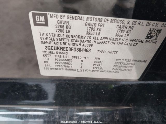 3GCUKREC0FG364488 Chevrolet Silverado 1500 1lt