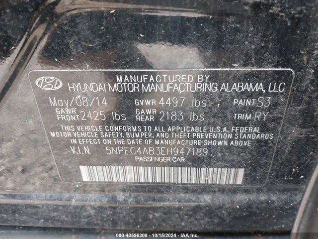 Hyundai Sonata Se 2.0t 2014 5NPEC4AB3EH947189 Image 9
