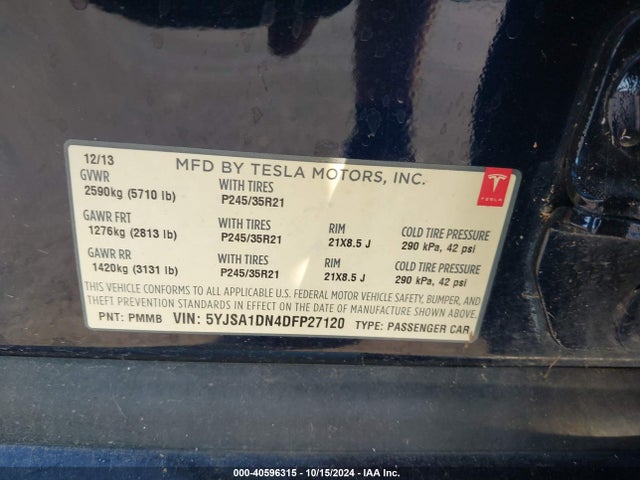2013 TESLA MODEL S 5YJSA1DN4DFP27120 Photo 8