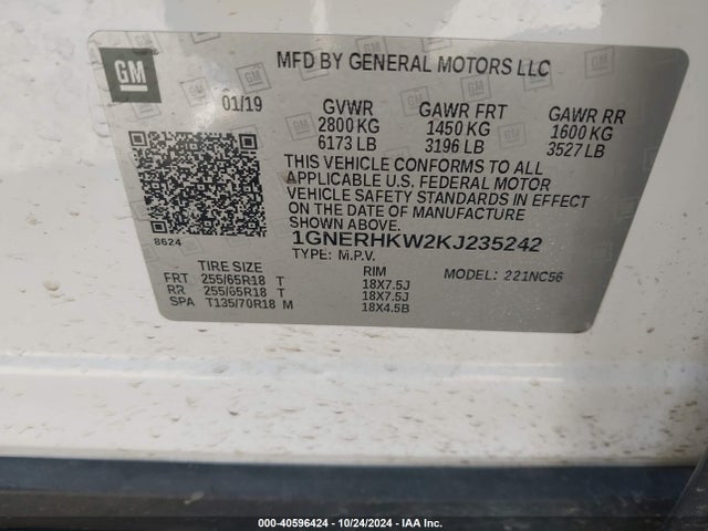 Chevrolet Traverse 3lt 2019 1GNERHKW2KJ235242 Image 9