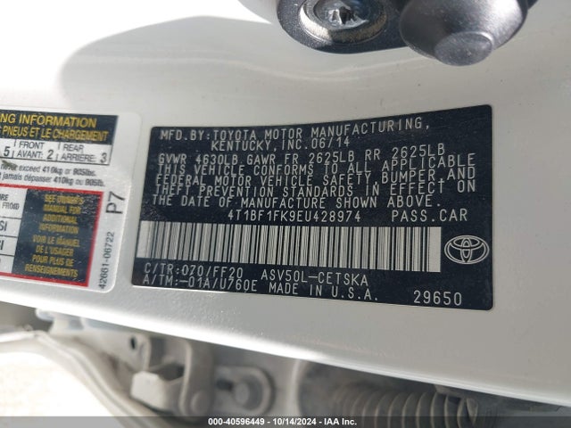 Toyota CAMRY SE 2014 4T1BF1FK9EU428974 Image 9