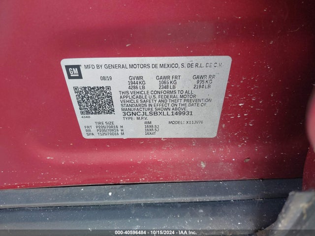 Chevrolet Trax Fwd Lt 2020 3GNCJLSBXLL149931 Image 9