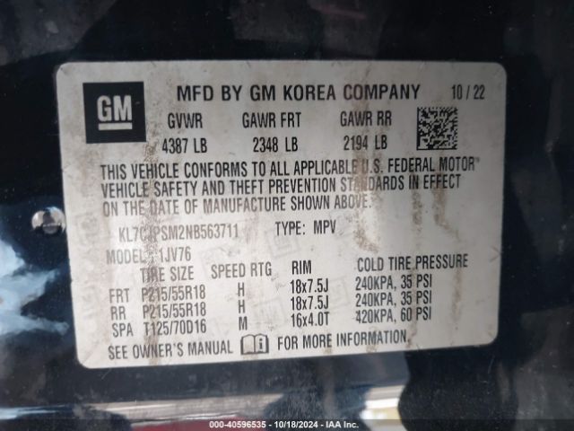 KL7CJPSM2NB563711 Chevrolet Trax Awd Lt