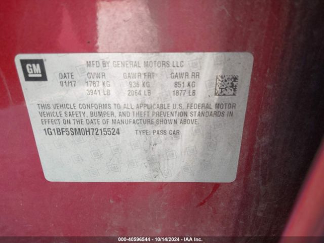 1G1BF5SM0H7215524 Chevrolet Cruze Premier Auto