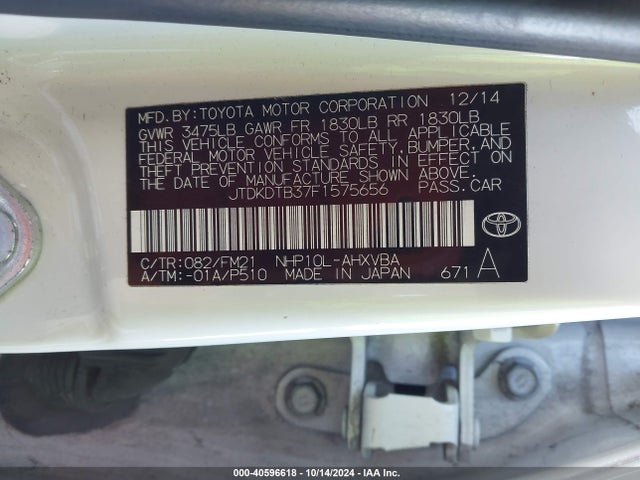 JTDKDTB37F1575656 Toyota Prius C Two