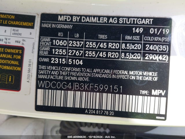 WDC0G4JB3KF599151 Mercedes-Benz GLC 300