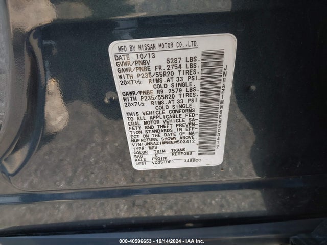 Nissan Murano Le 2014 JN8AZ1MW6EW503412 Image 9