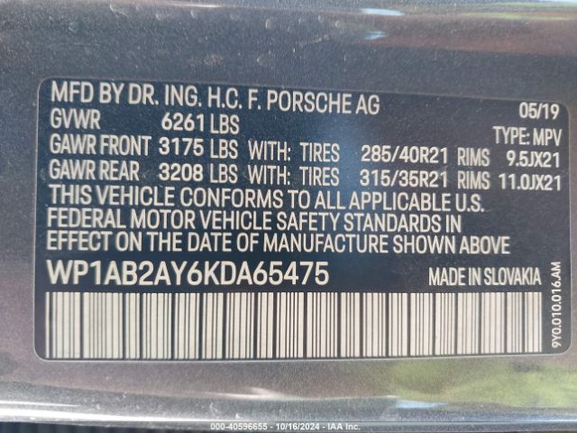 2019 PORSCHE CAYENNE WP1AB2AY6KDA65475 Photo 8