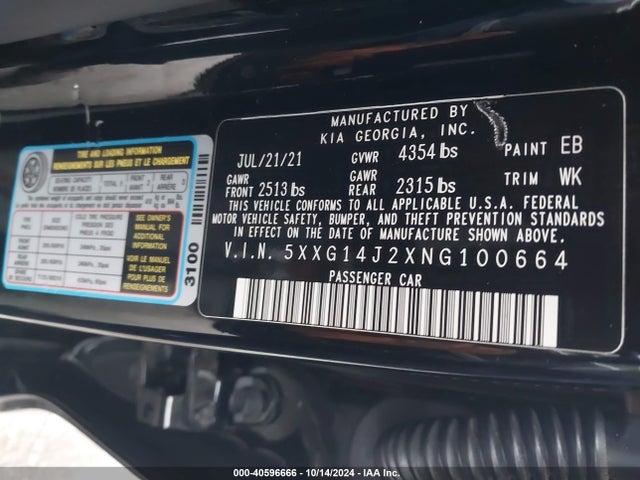 5XXG14J2XNG100664 KIA K5 LXS