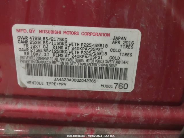JA4AZ3A30GZ042365 Mitsubishi Outlander Sel