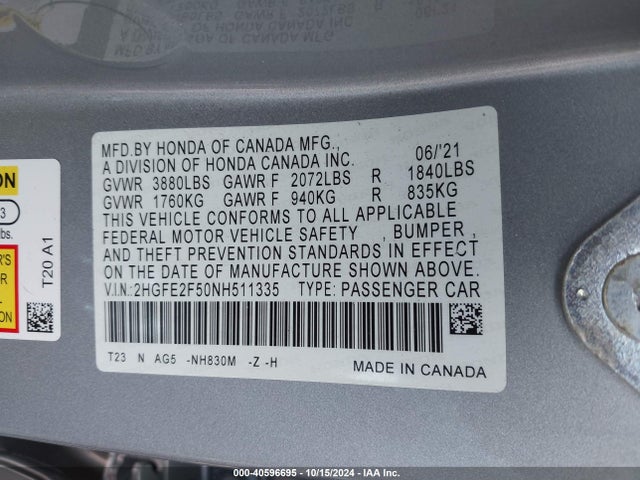 Honda Civic Sport 2022 2HGFE2F50NH511335 Image 9