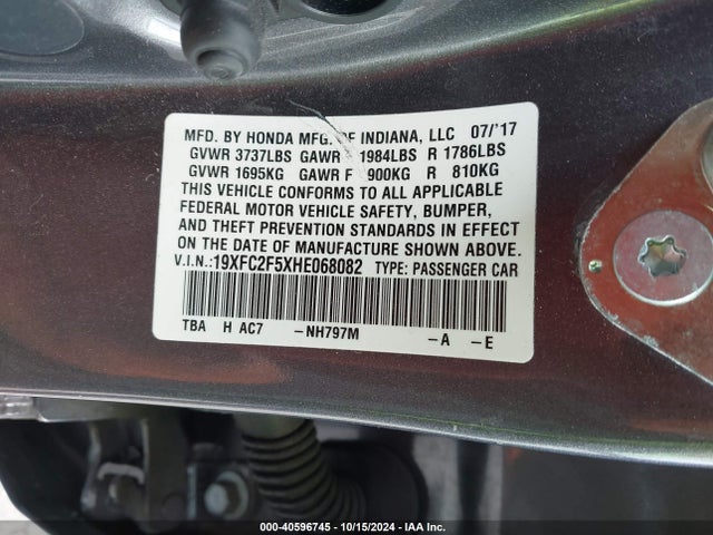 Honda Civic Lx 2017 19XFC2F5XHE068082 Image 9