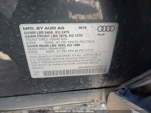 WA1BNAFY6J2228176 Audi Q5 2.0t Premium/2.0t Tech Premium