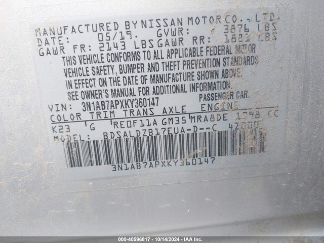 Nissan SENTRA SV 2019 3N1AB7APXKY360147 Image 9