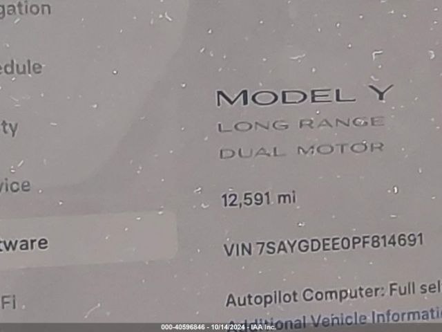 7SAYGDEE0PF814691 Tesla Model Y Awd/long Range Dual Motor All-wheel Drive