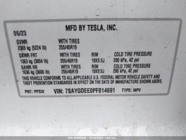 7SAYGDEE0PF814691 Tesla Model Y Awd/long Range Dual Motor All-wheel Drive