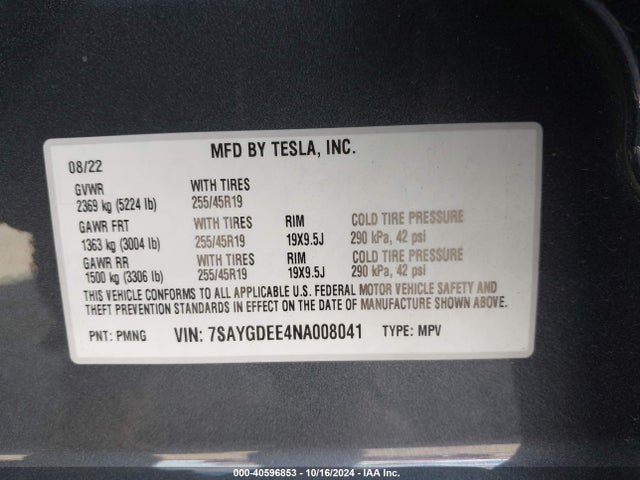2022 TESLA MODEL Y 7SAYGDEE4NA008041 Photo 8