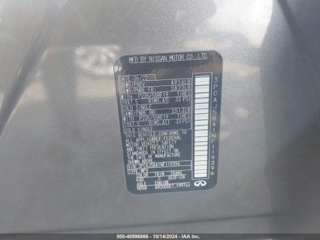 3PCAJ5BA1NF119396 Infiniti Qx50 Luxe