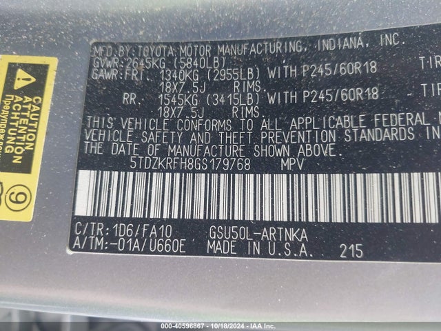 Toyota Highlander Le Plus V6 2016 5TDZKRFH8GS179768 Image 9