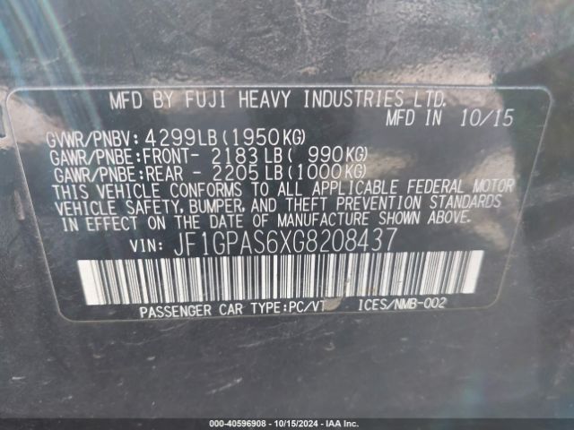 JF1GPAS6XG8208437 Subaru Impreza 2.0i Sport Premium