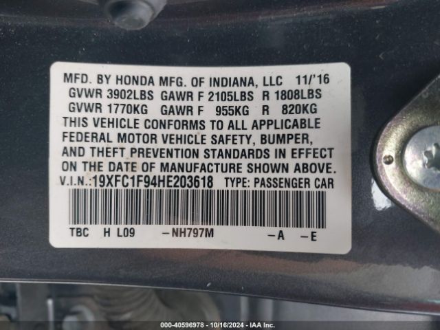 19XFC1F94HE203618 Honda Civic Touring