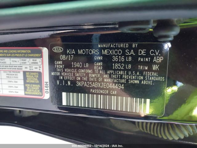 3KPA25ABXJE044494 KIA RIO S