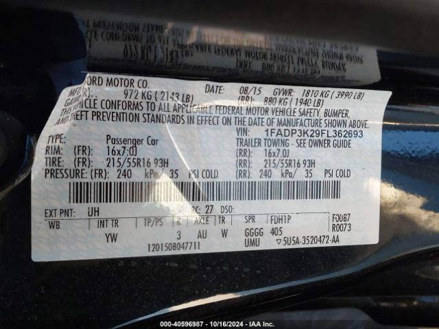 1FADP3K29FL362693 Ford FOCUS SE