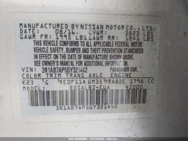 3N1AB7AP5GY321442 Nissan SENTRA S