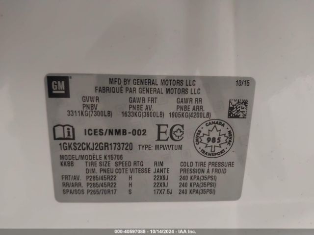 1GKS2CKJ2GR173720 GMC YUKON DENALI