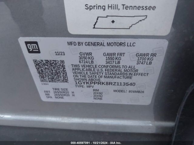 1GYKPPRK8RZ113540 Cadillac Lyriq Luxury W/1sc