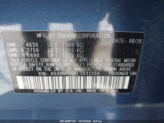 4S3BWAC66L3032256 Subaru Legacy Premium