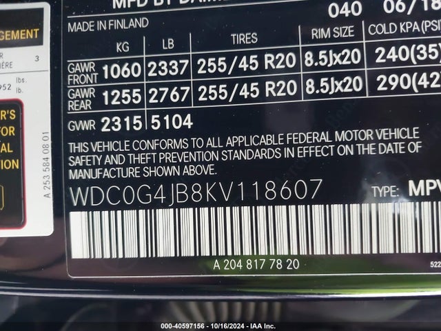 WDC0G4JB8KV118607 Mercedes-Benz GLC 300