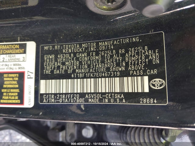 Toyota CAMRY SE 2014 4T1BF1FK7EU467319 Image 9
