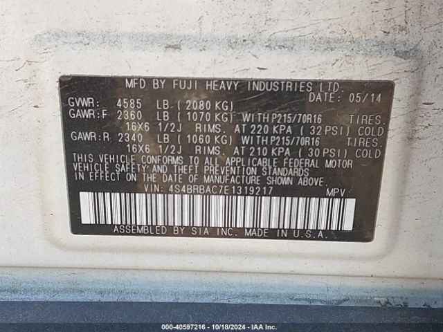4S4BRBAC7E1319217 Subaru Outback 2.5i