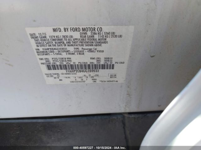 1FAHP2E84GG102031 Ford TAURUS SEL