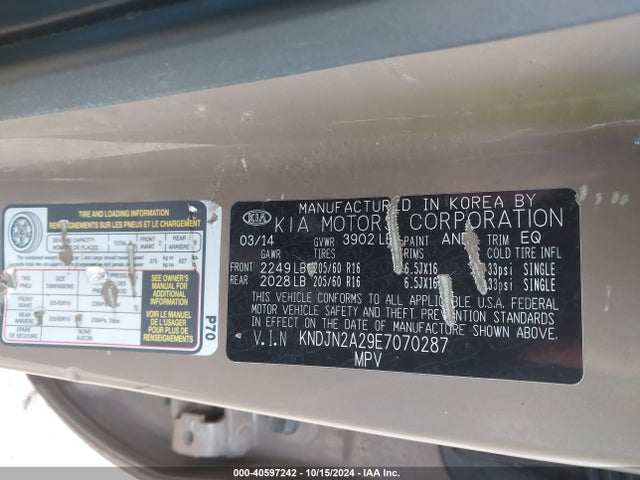 KIA Soul 2014 KNDJN2A29E7070287 Image 9