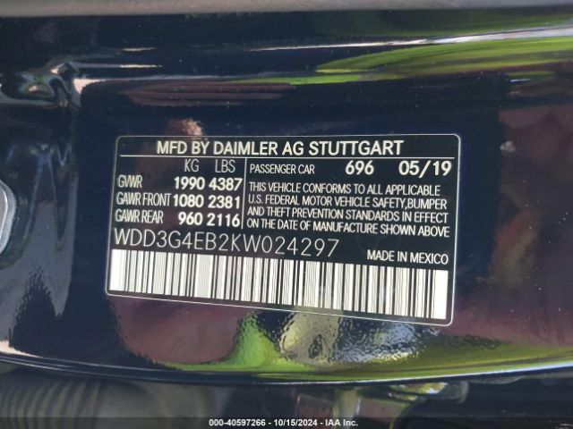 WDD3G4EB2KW024297 Mercedes-Benz A 220