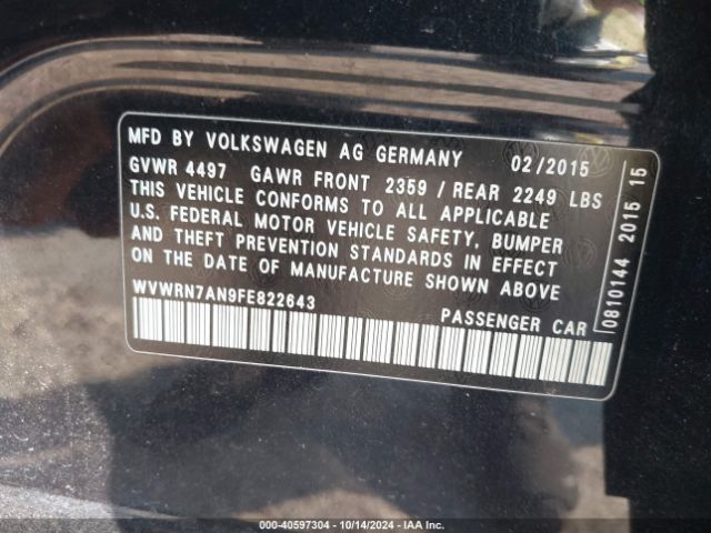 WVWRN7AN9FE822643 Volkswagen Cc 2.0t Executive