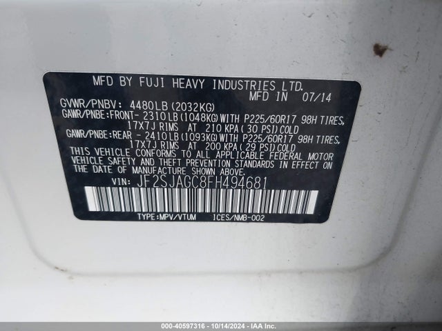 Subaru Forester 2.5i Premium 2015 JF2SJAGC8FH494681 Image 9