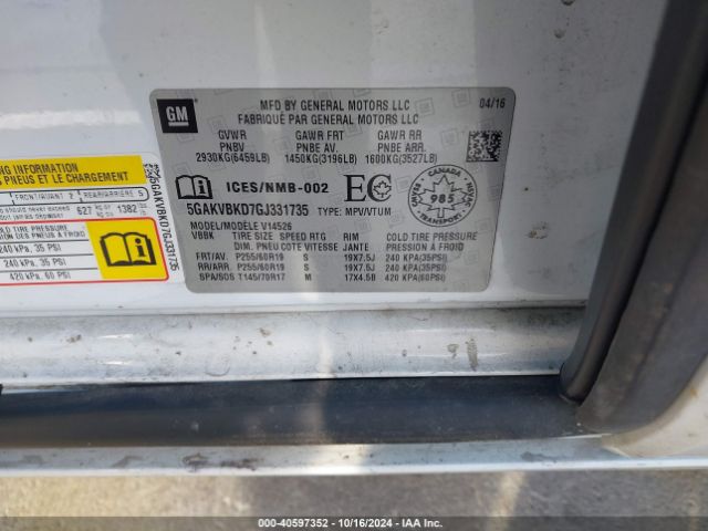 5GAKVBKD7GJ331735 Buick llt - sidi, alum, 60 degrees
